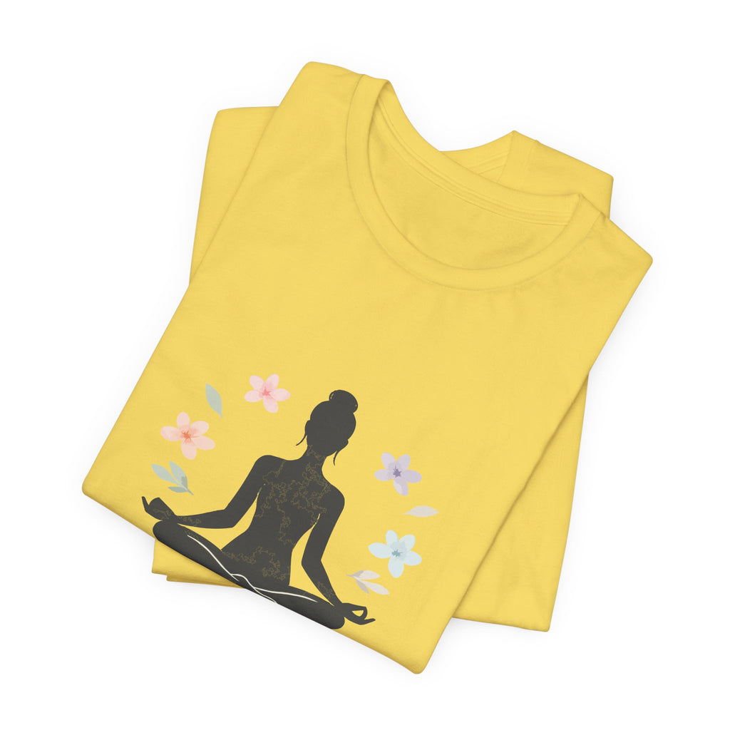 Yoga Meditation Tee — Lotus Pose Silhouette with Pastel Butterflies