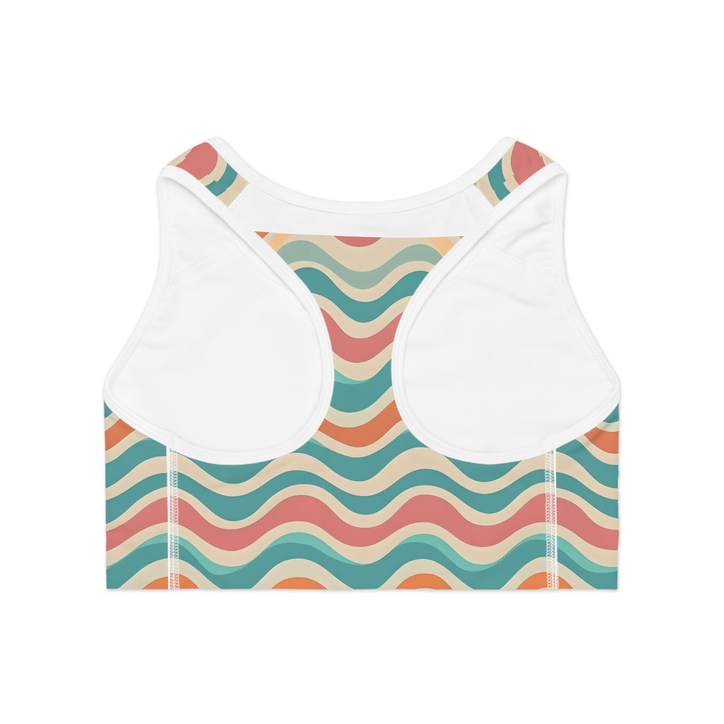Retro Wavy Stripes Sports Bra | Colorful Abstract All-Over Print