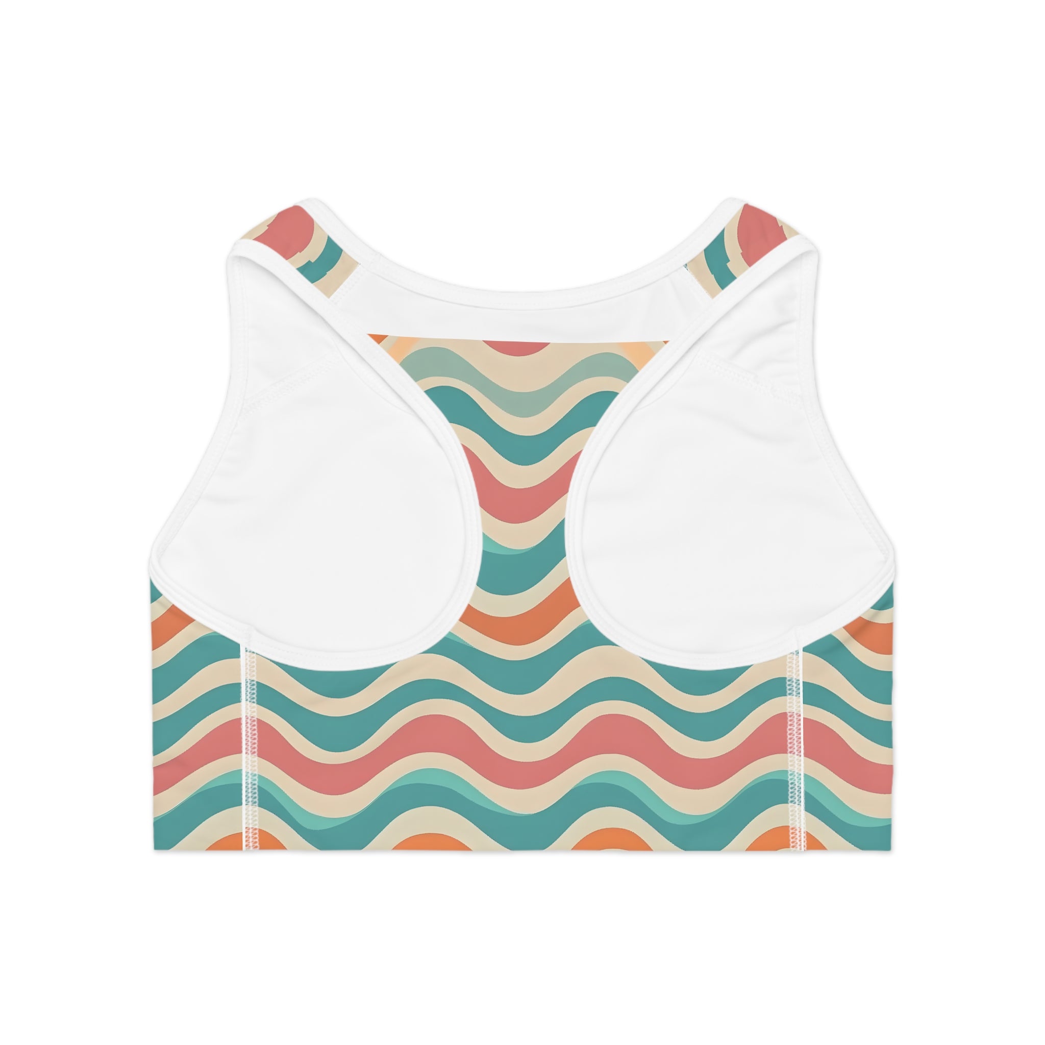 Retro Wavy Stripes Sports Bra | Colorful Abstract All-Over Print