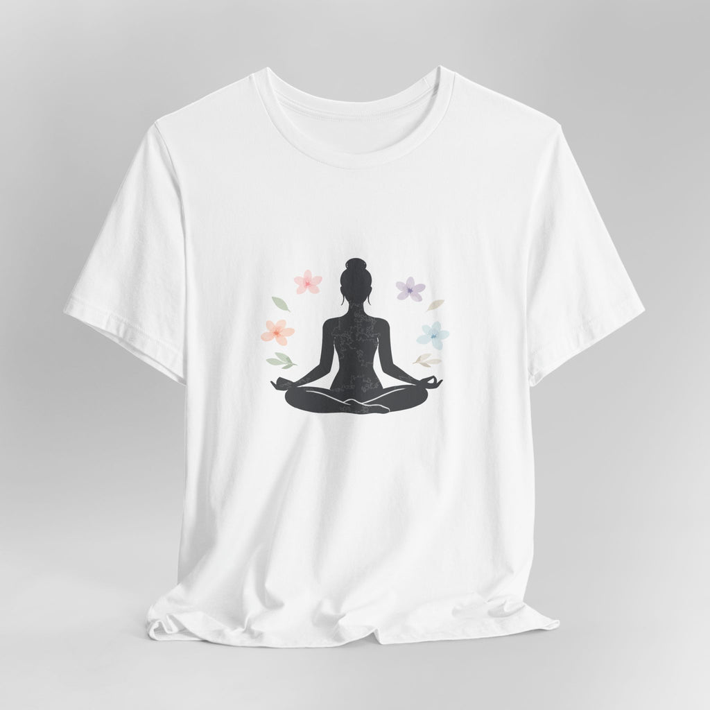 Yoga Meditation Tee — Lotus Pose Silhouette with Pastel Butterflies