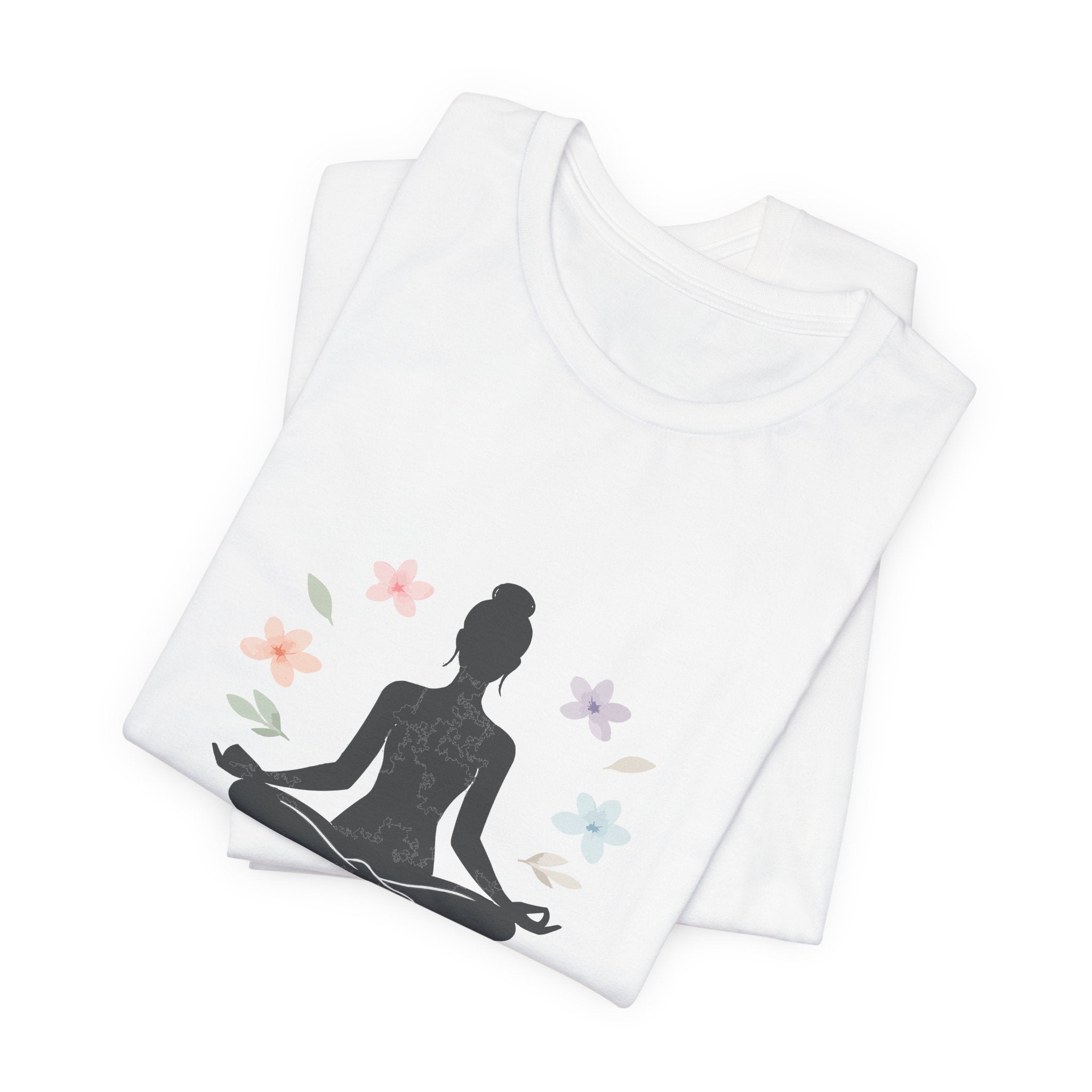 Yoga Meditation Tee — Lotus Pose Silhouette with Pastel Butterflies