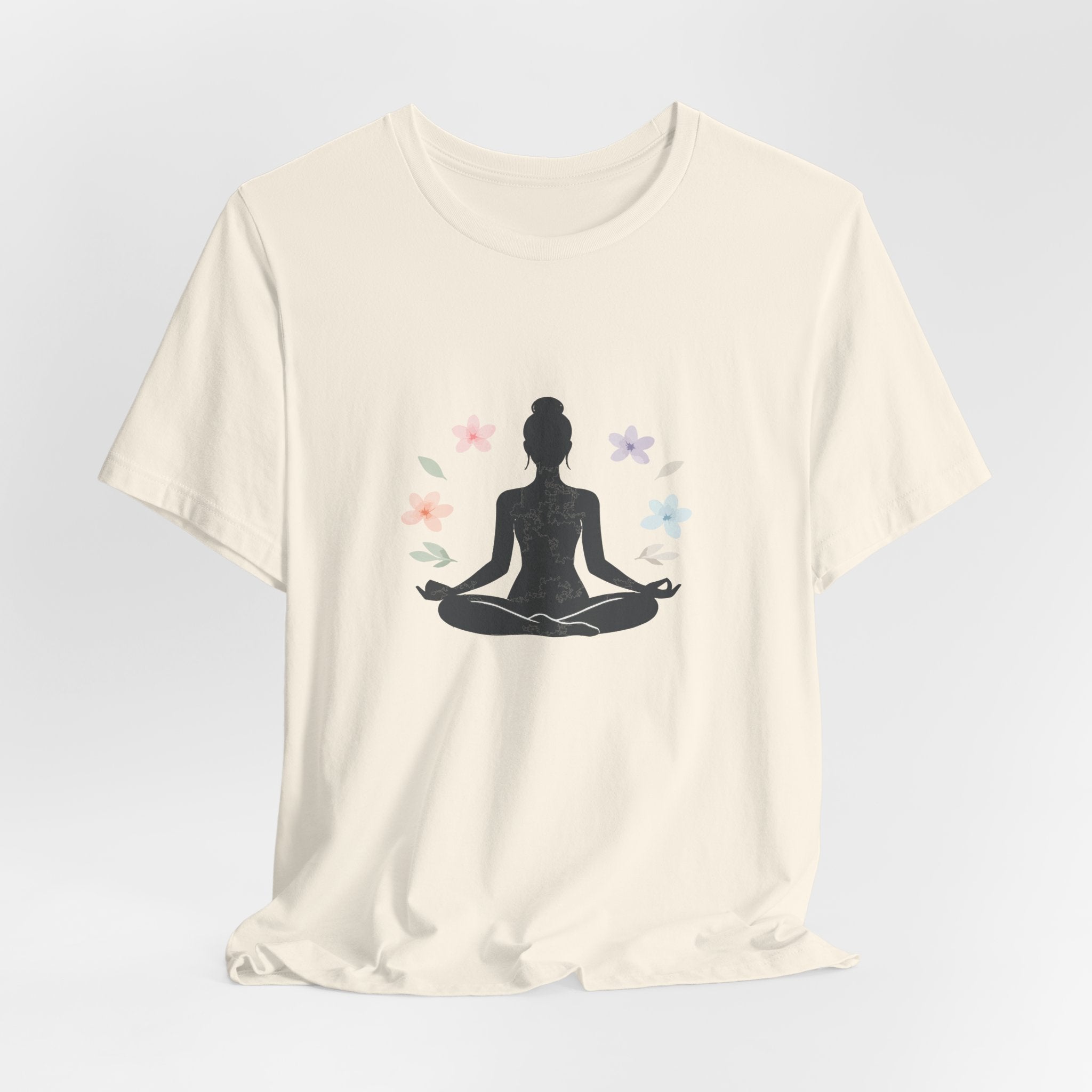 Yoga Meditation Tee — Lotus Pose Silhouette with Pastel Butterflies