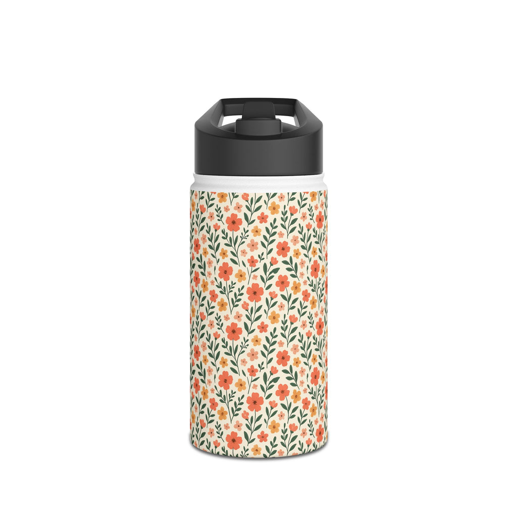 Floral Vine Stainless Steel Water Bottle — Orange Wildflower Pattern, Insulated Reusable Bottle