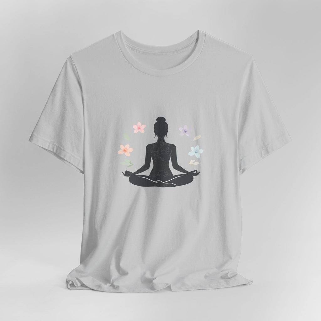 Yoga Meditation Tee — Lotus Pose Silhouette with Pastel Butterflies