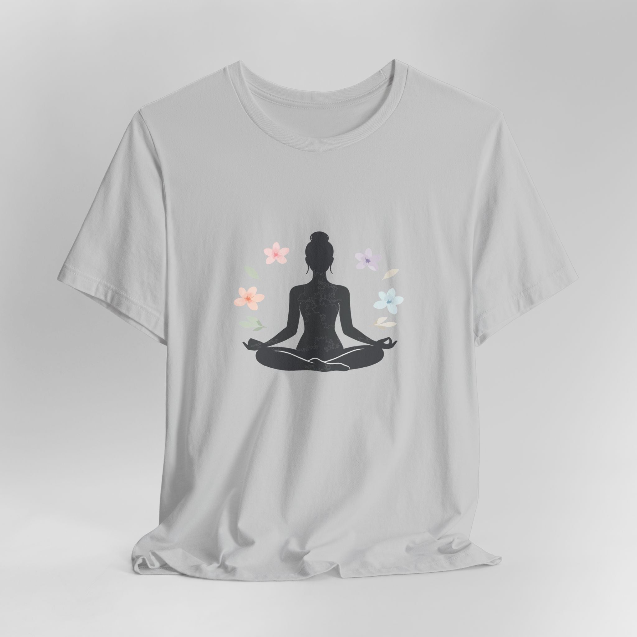 Yoga Meditation Tee — Lotus Pose Silhouette with Pastel Butterflies