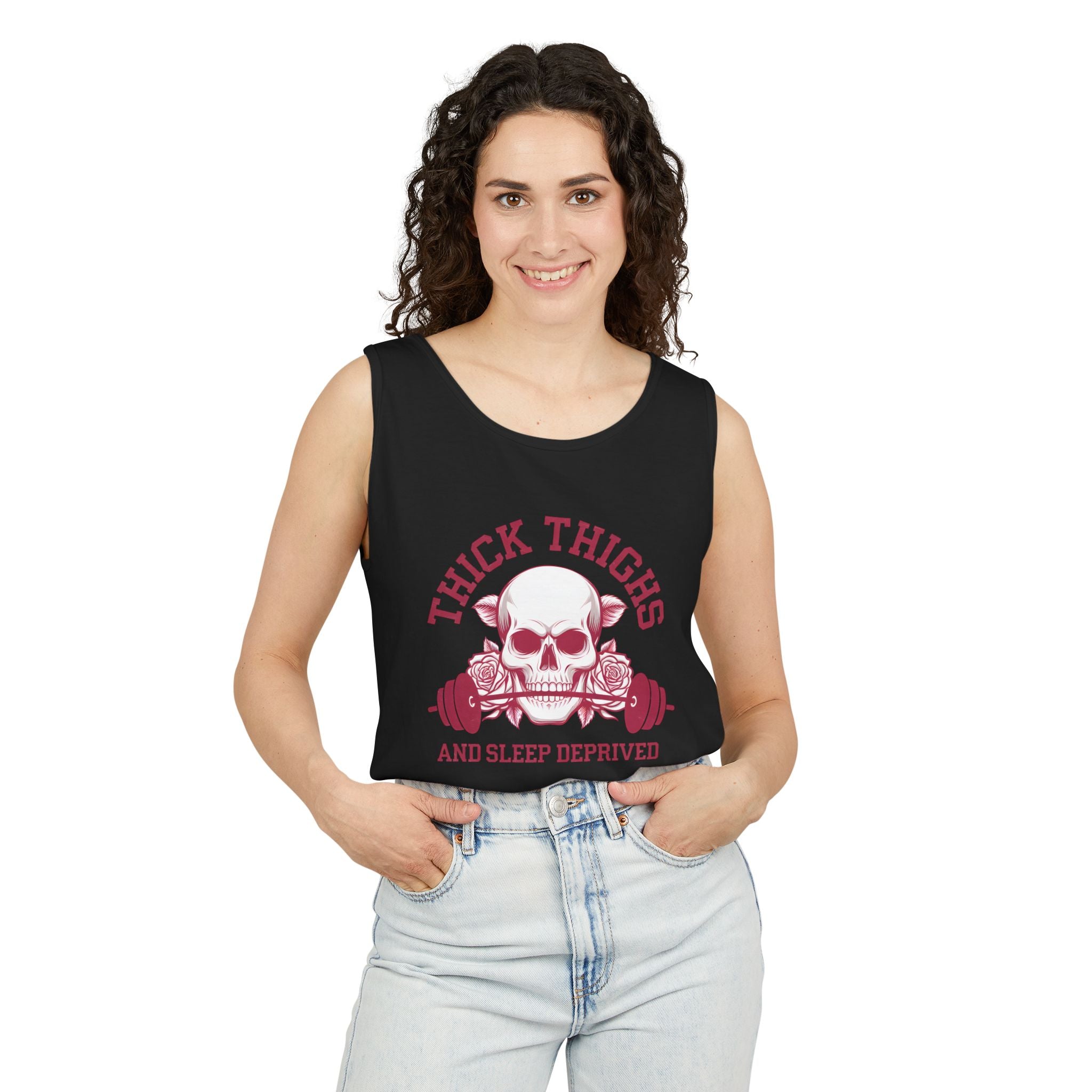 Thick Thighs And Sleep Deprived tank top | Skull Barbell Fitness