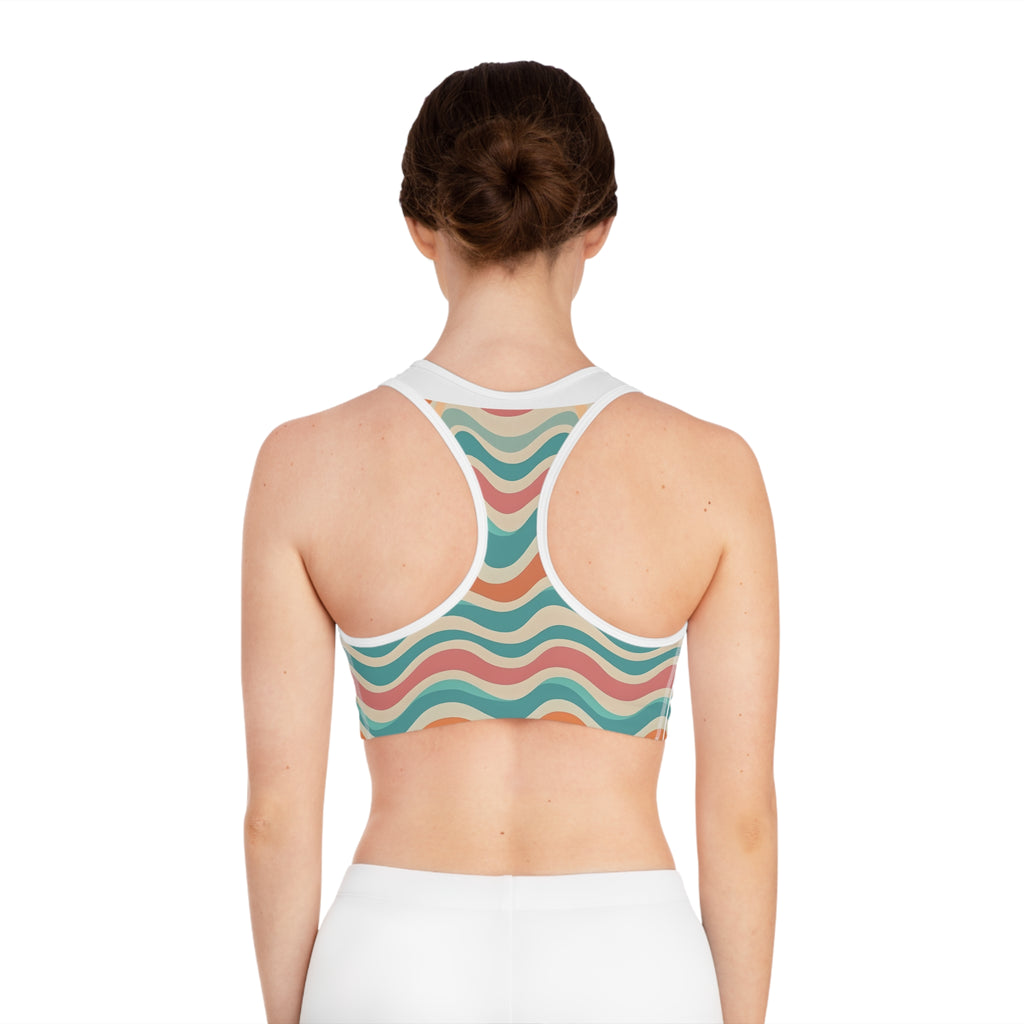 Retro Wavy Stripes Sports Bra | Colorful Abstract All-Over Print