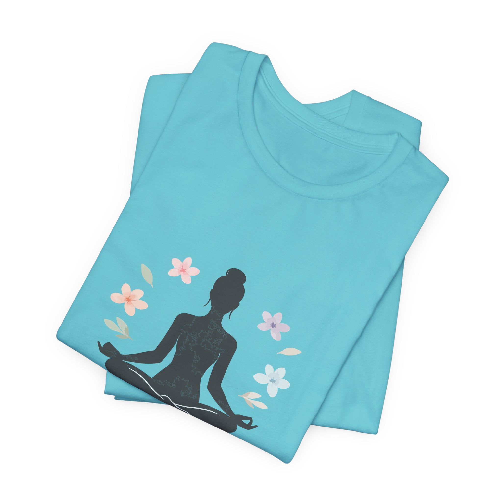 Yoga Meditation Tee — Lotus Pose Silhouette with Pastel Butterflies