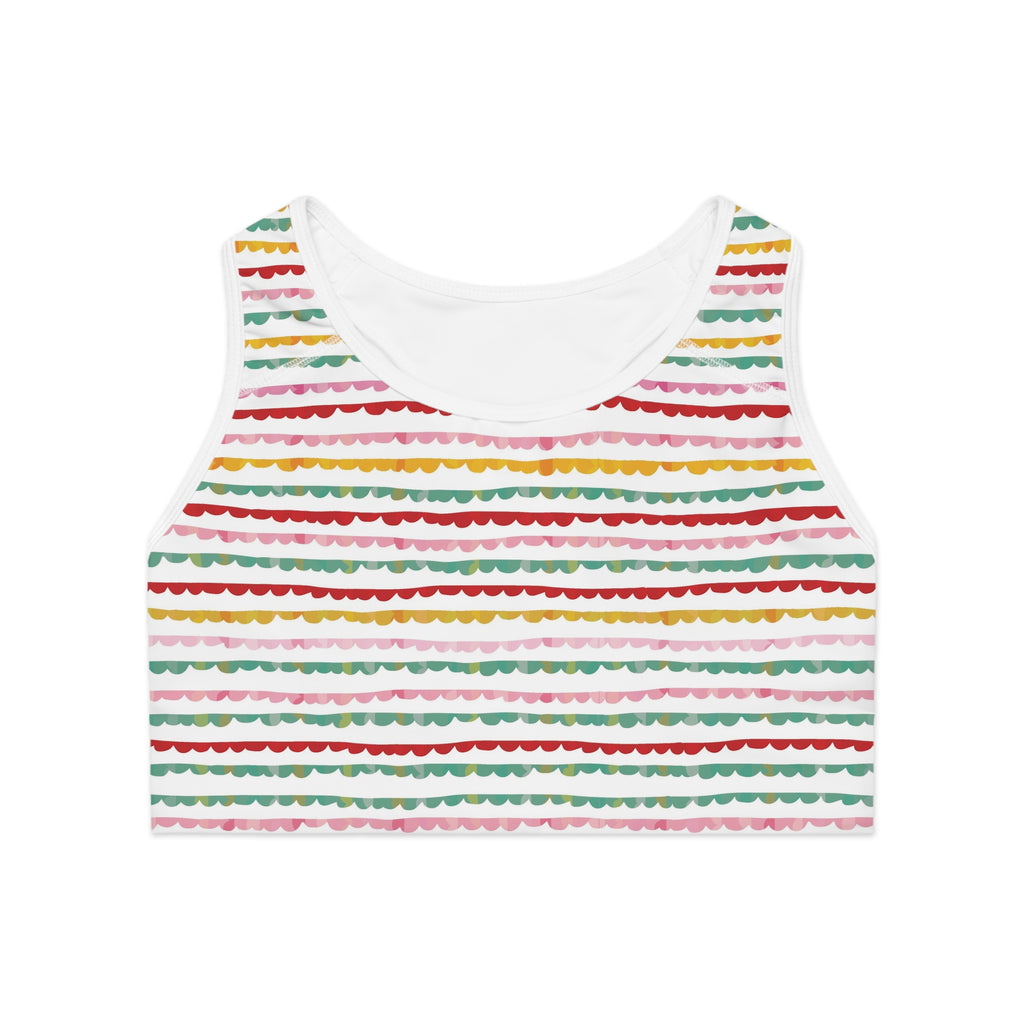 Copy of Retro Wavy Stripes Sports Bra | Colorful Abstract All-Over Print