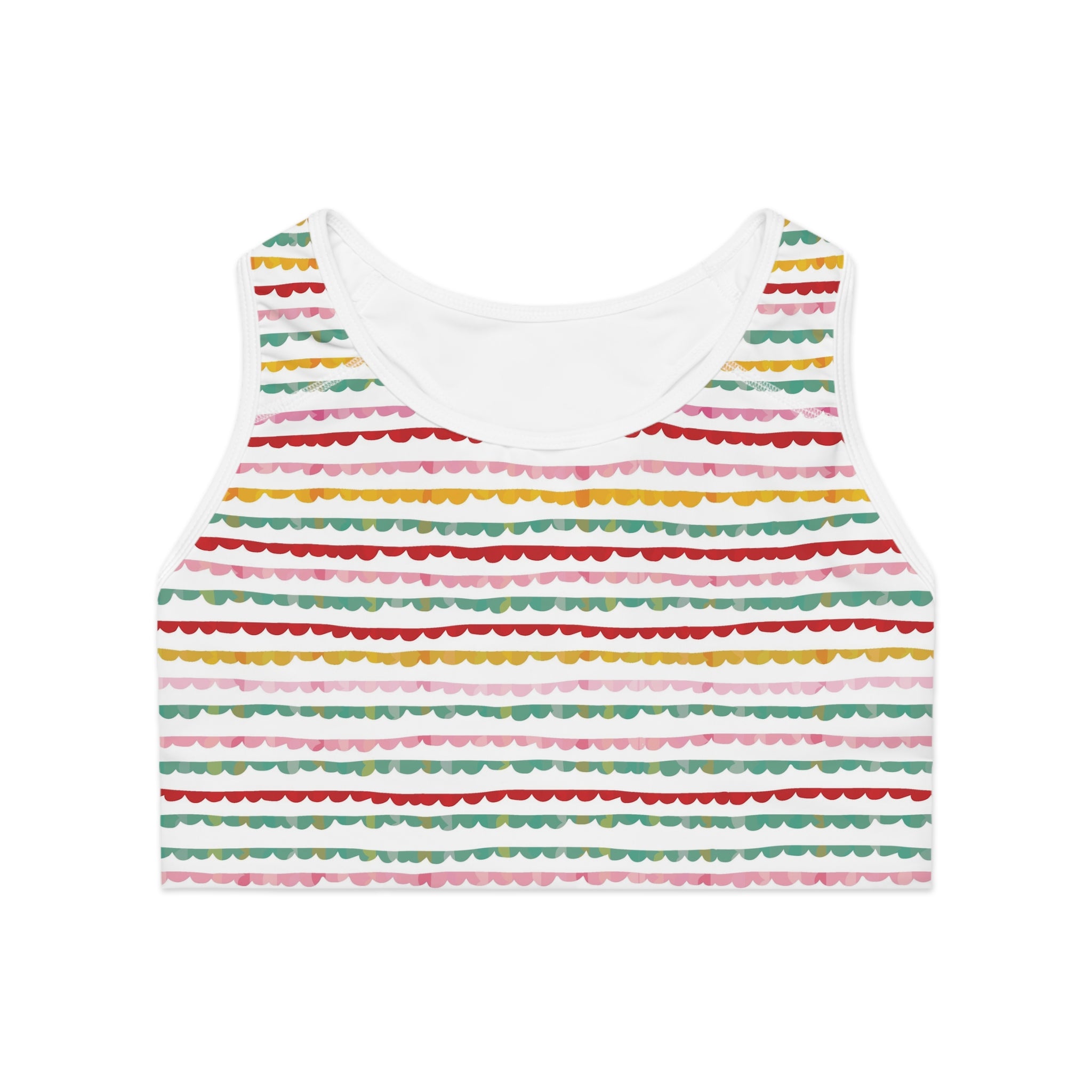 Copy of Retro Wavy Stripes Sports Bra | Colorful Abstract All-Over Print