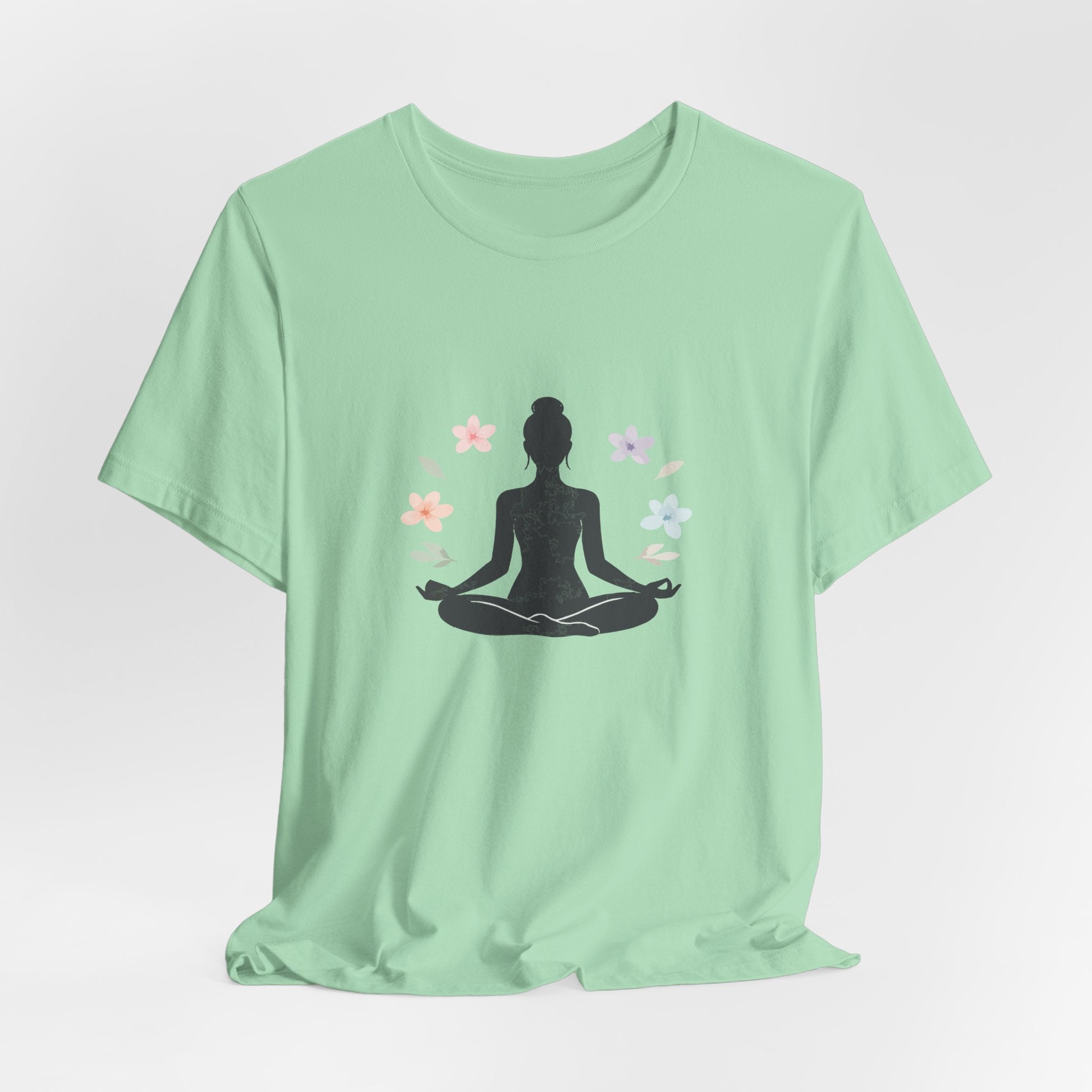 Yoga Meditation Tee — Lotus Pose Silhouette with Pastel Butterflies