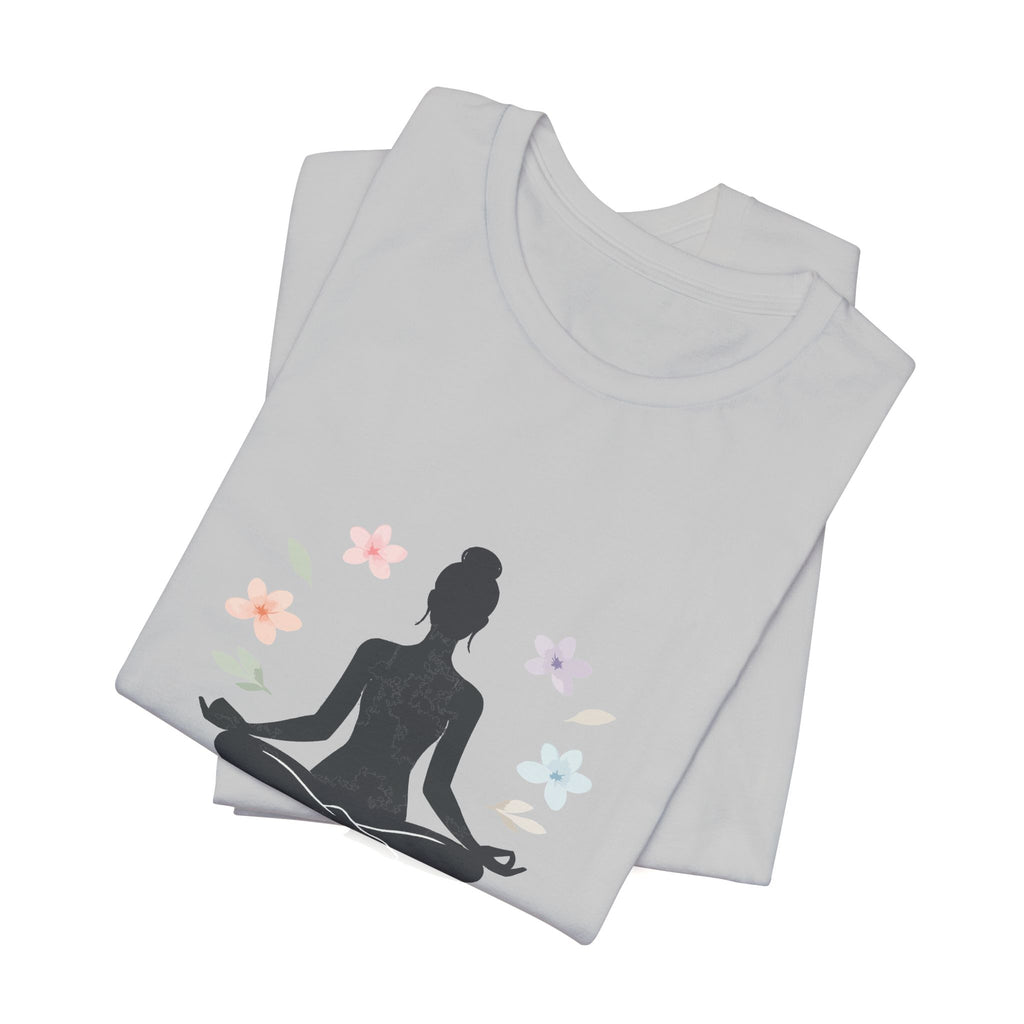 Yoga Meditation Tee — Lotus Pose Silhouette with Pastel Butterflies
