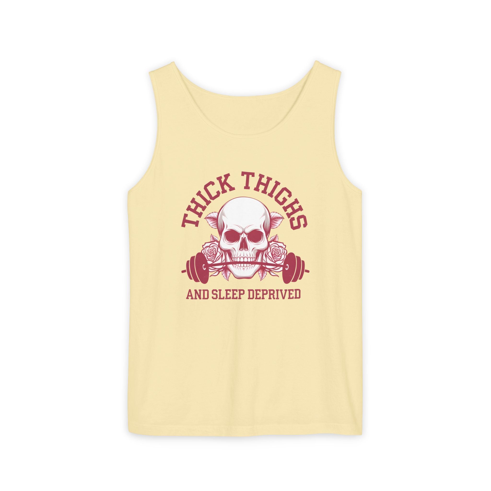 Thick Thighs And Sleep Deprived tank top | Skull Barbell Fitness