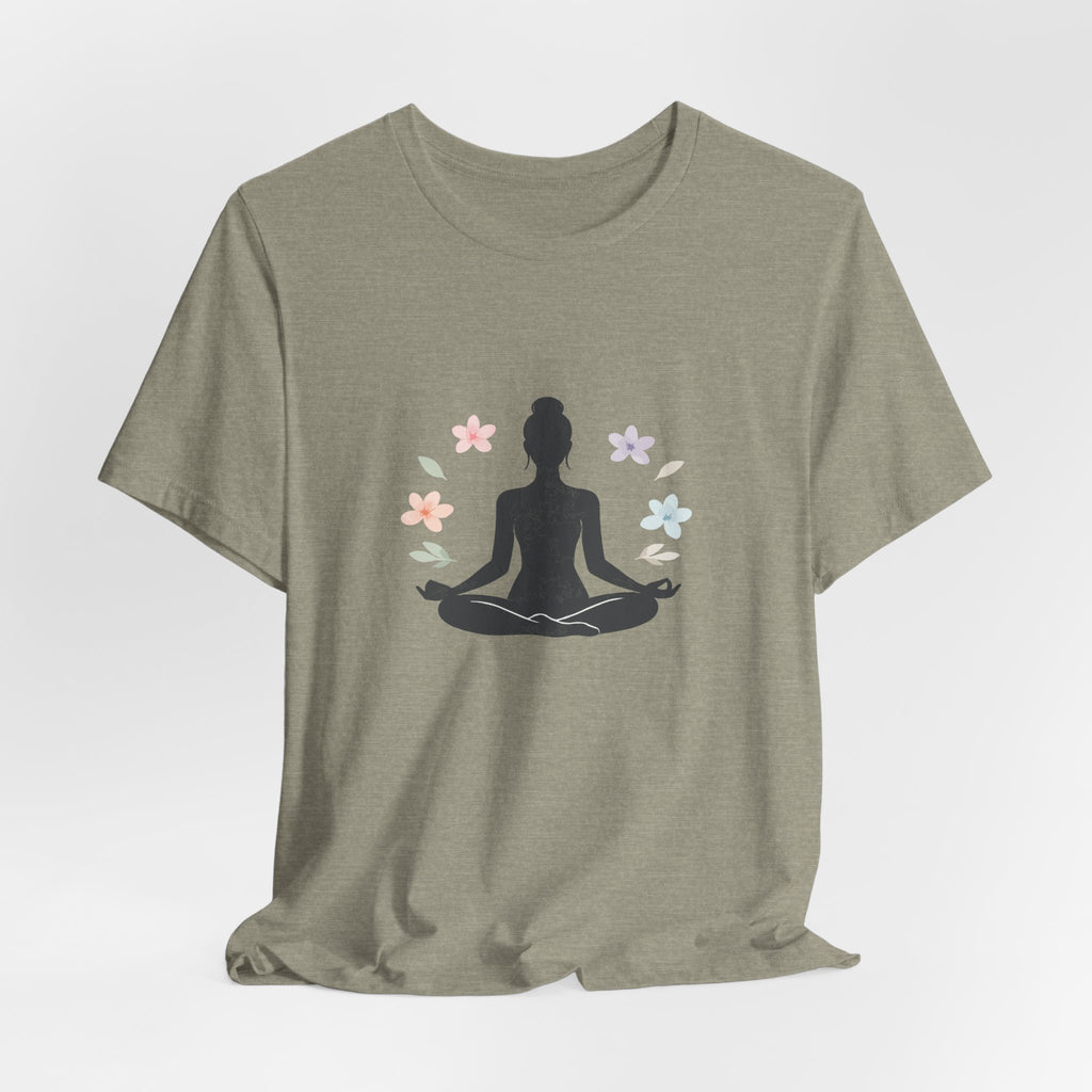 Yoga Meditation Tee — Lotus Pose Silhouette with Pastel Butterflies