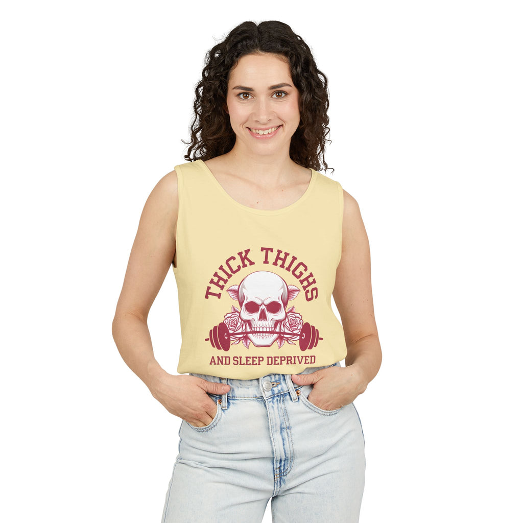Thick Thighs And Sleep Deprived tank top | Skull Barbell Fitness