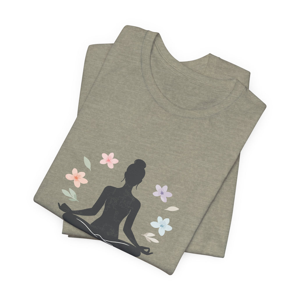 Yoga Meditation Tee — Lotus Pose Silhouette with Pastel Butterflies
