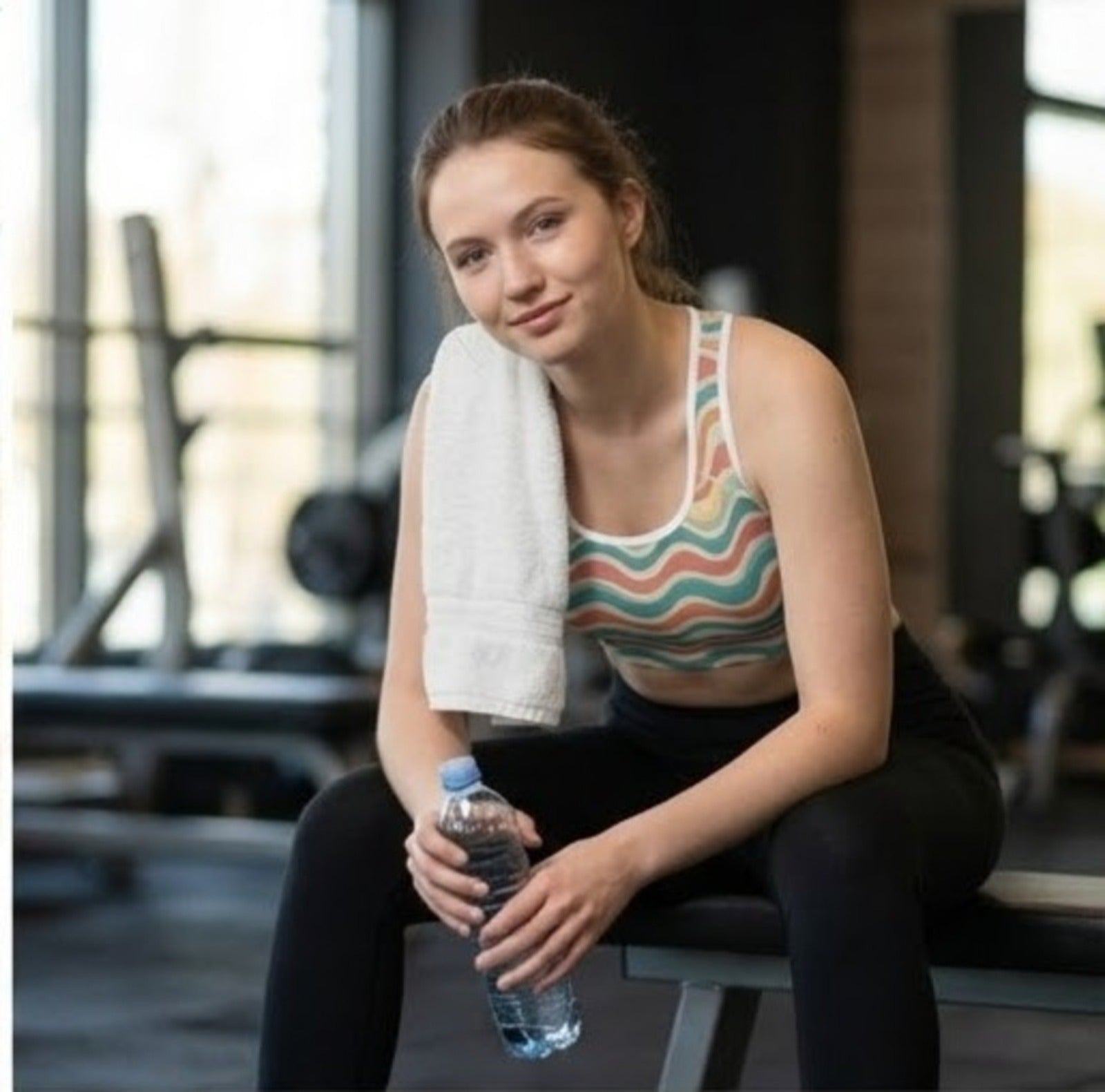 Retro Wavy Stripes Sports Bra | Colorful Abstract All-Over Print