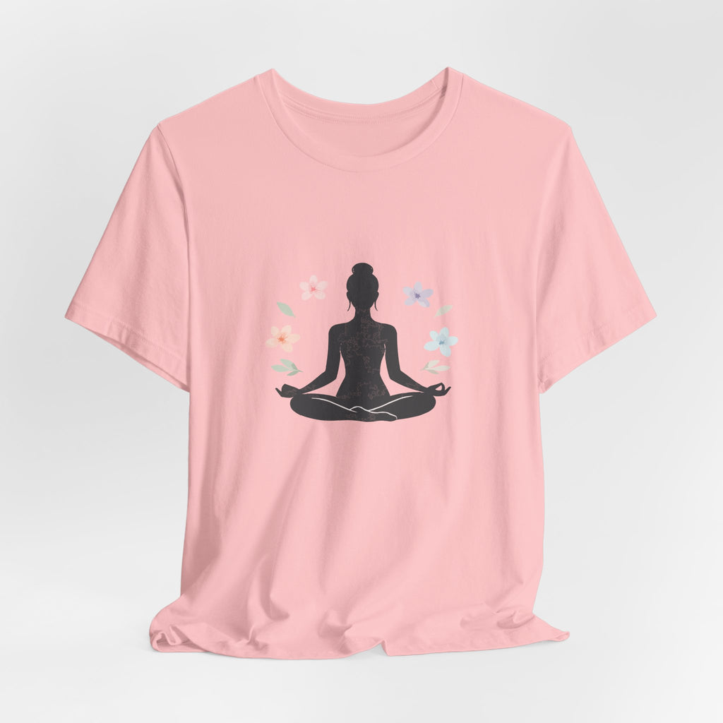 Yoga Meditation Tee — Lotus Pose Silhouette with Pastel Butterflies