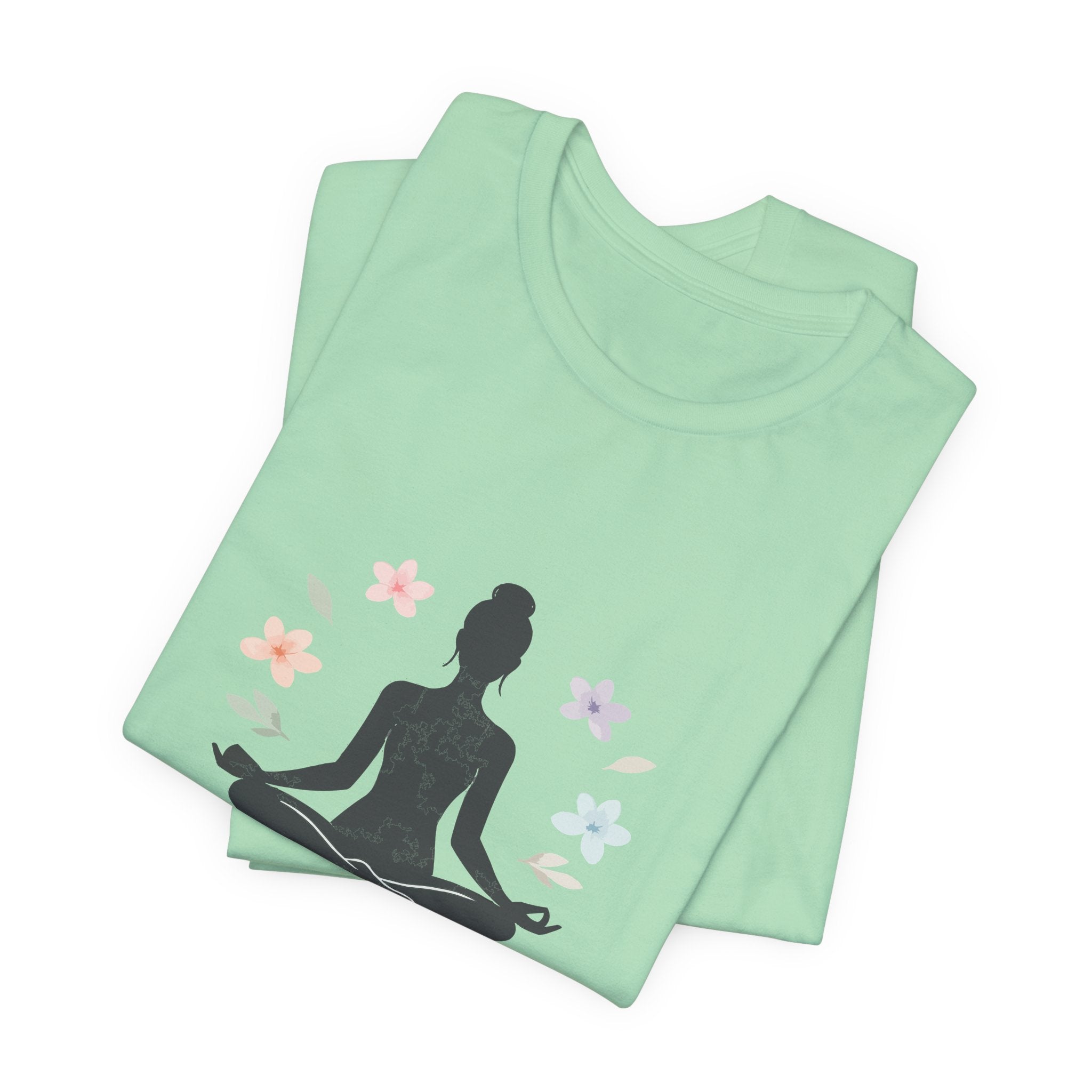 Yoga Meditation Tee — Lotus Pose Silhouette with Pastel Butterflies