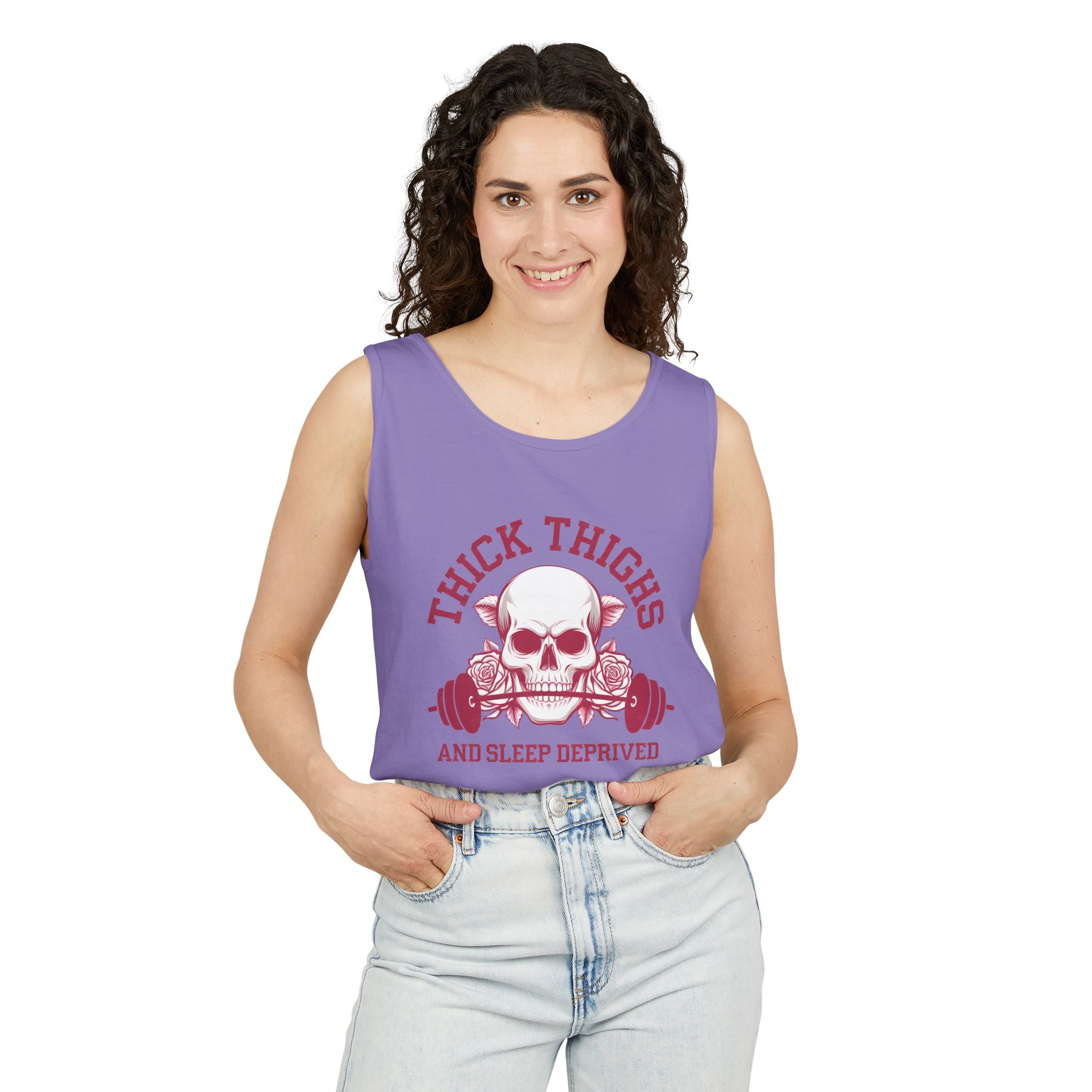 Thick Thighs And Sleep Deprived tank top | Skull Barbell Fitness