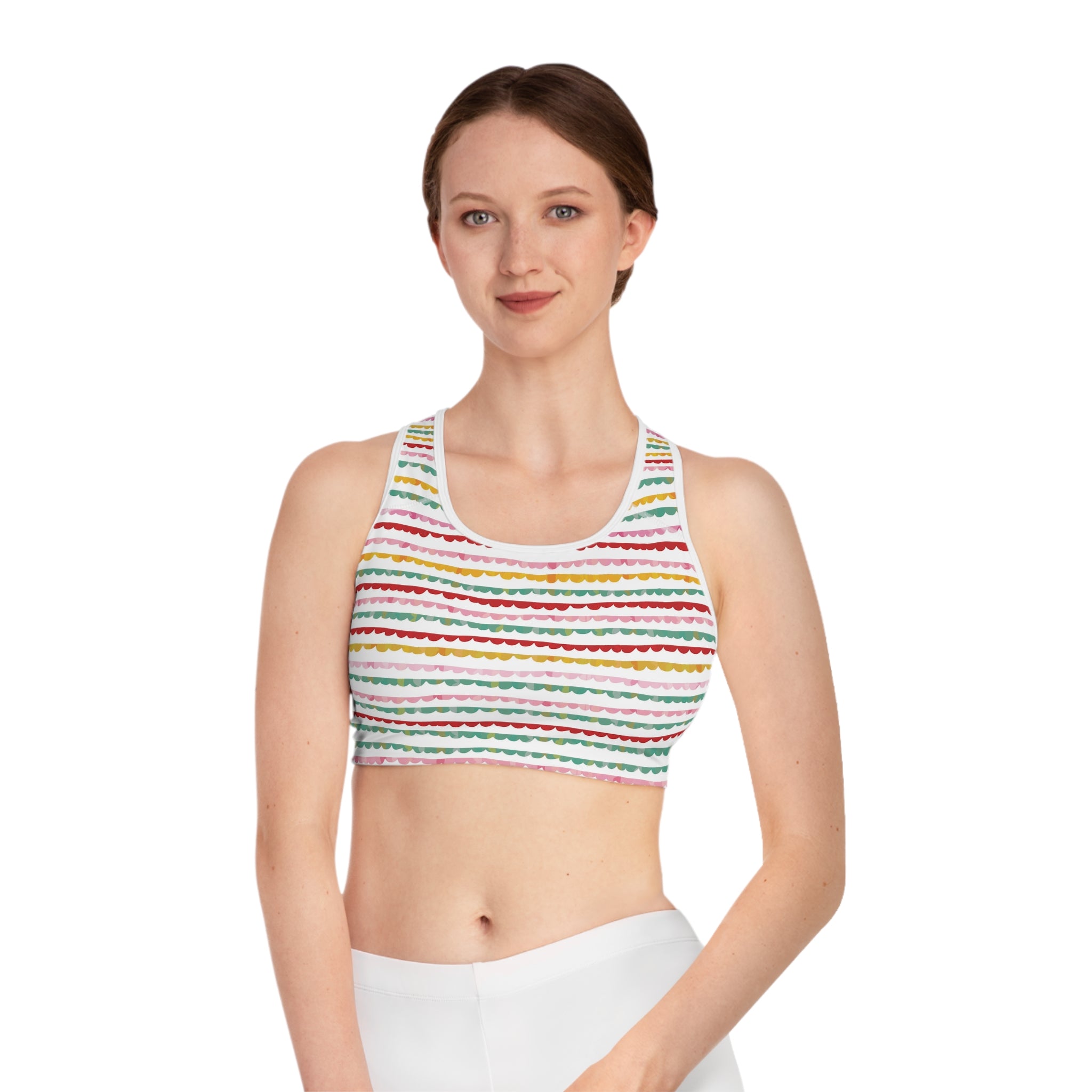 Copy of Retro Wavy Stripes Sports Bra | Colorful Abstract All-Over Print