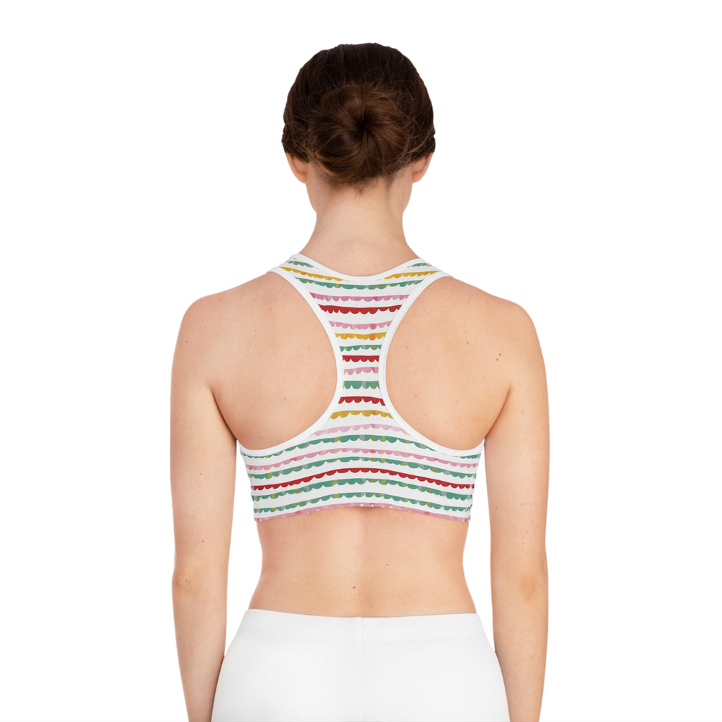 Copy of Retro Wavy Stripes Sports Bra | Colorful Abstract All-Over Print