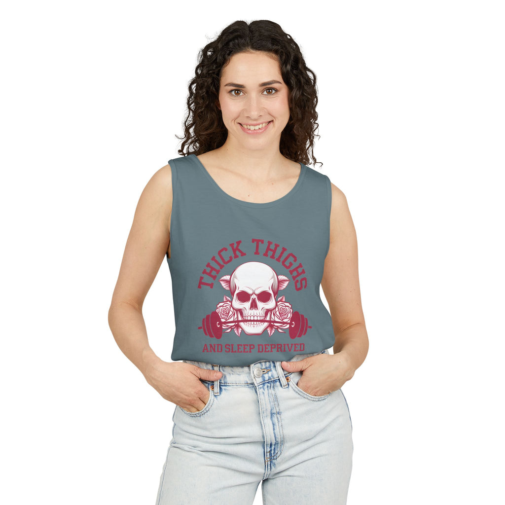 Thick Thighs And Sleep Deprived tank top | Skull Barbell Fitness