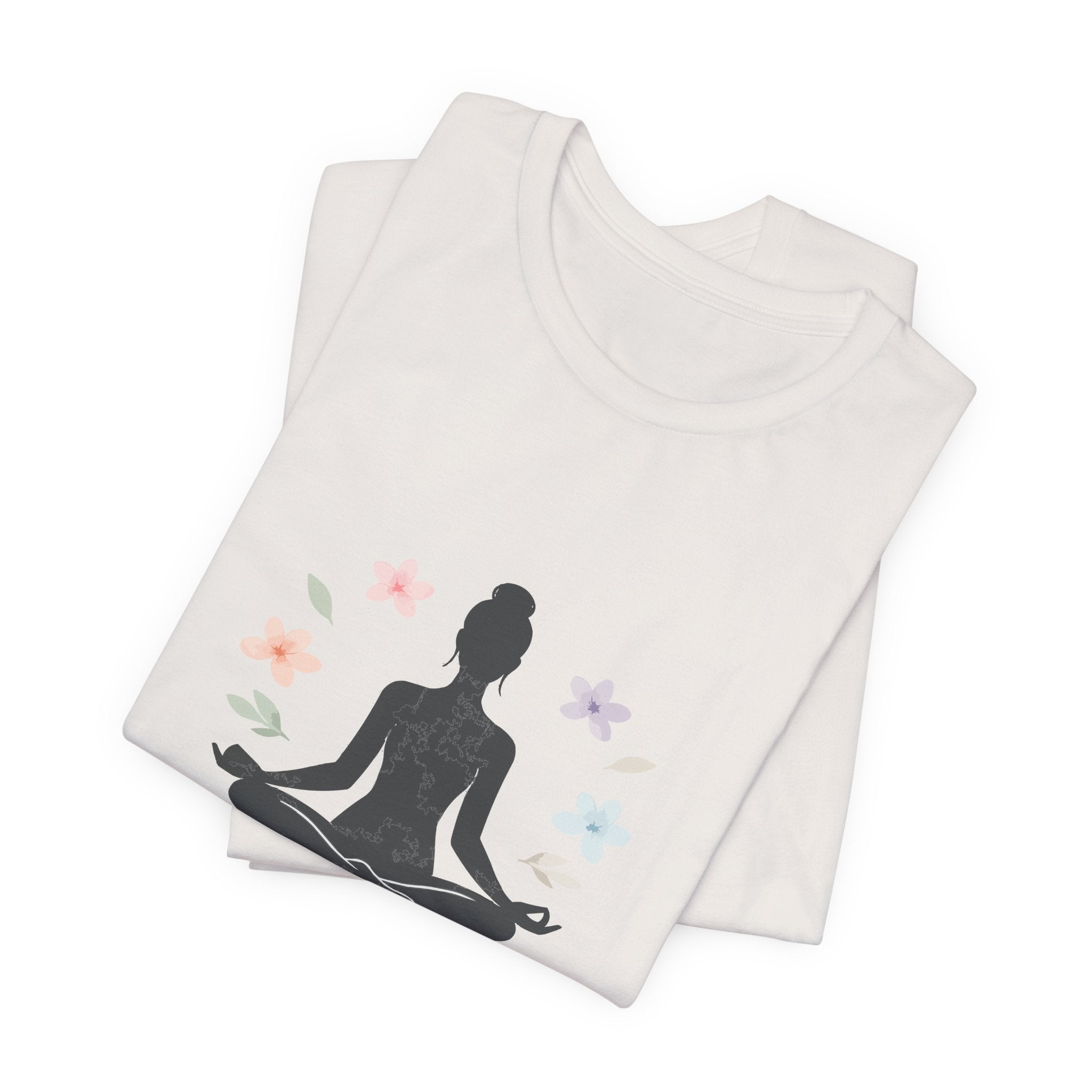 Yoga Meditation Tee — Lotus Pose Silhouette with Pastel Butterflies