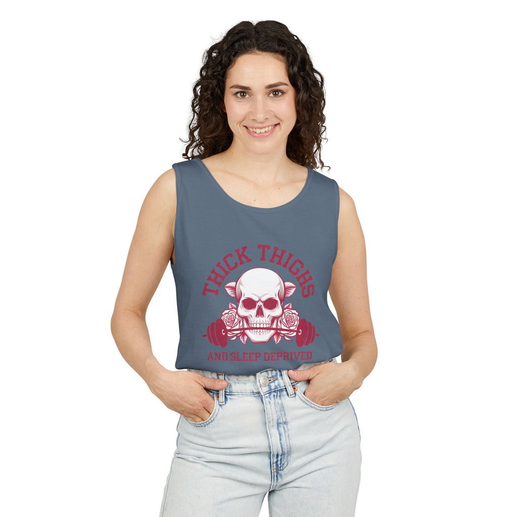 Thick Thighs And Sleep Deprived tank top | Skull Barbell Fitness