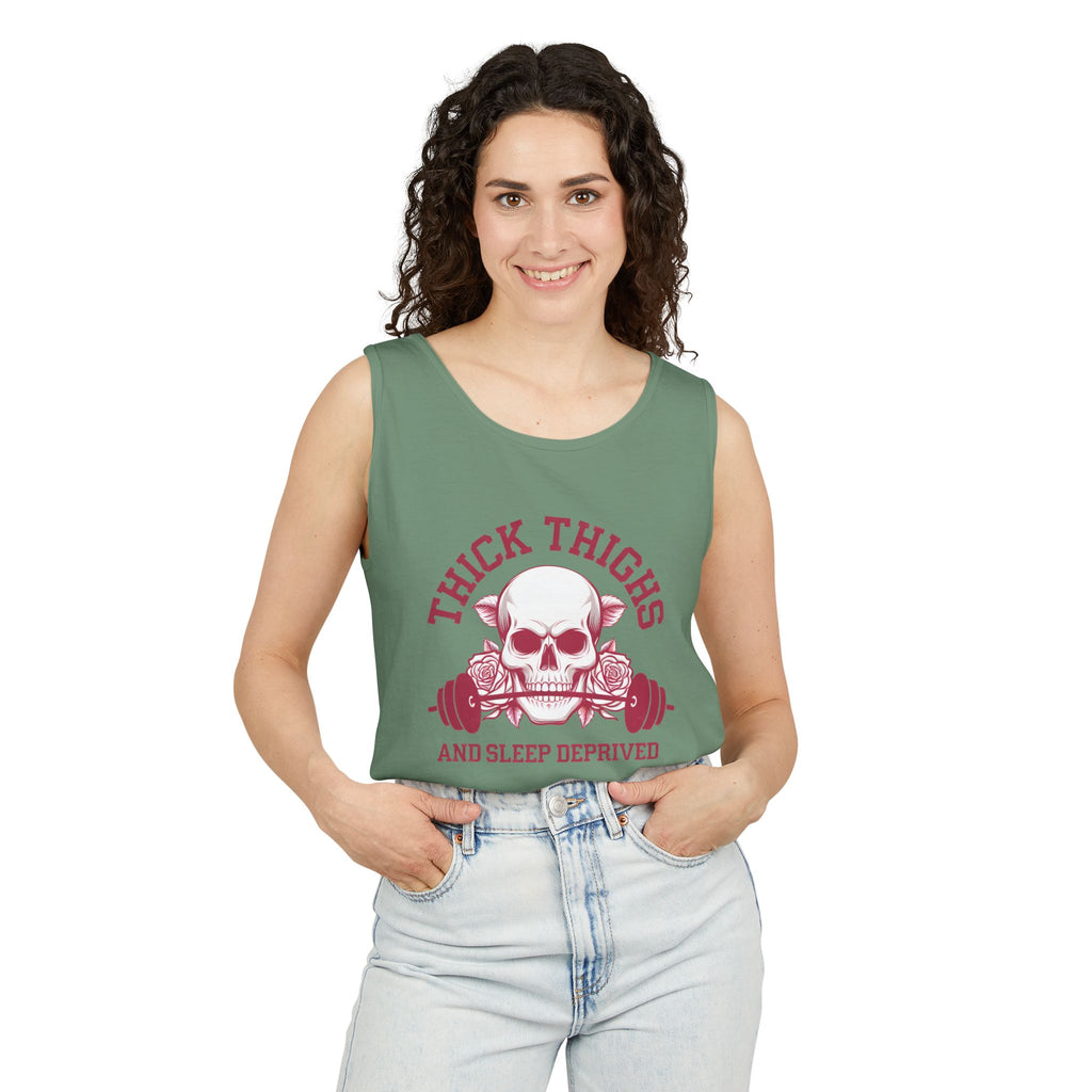 Thick Thighs And Sleep Deprived tank top | Skull Barbell Fitness