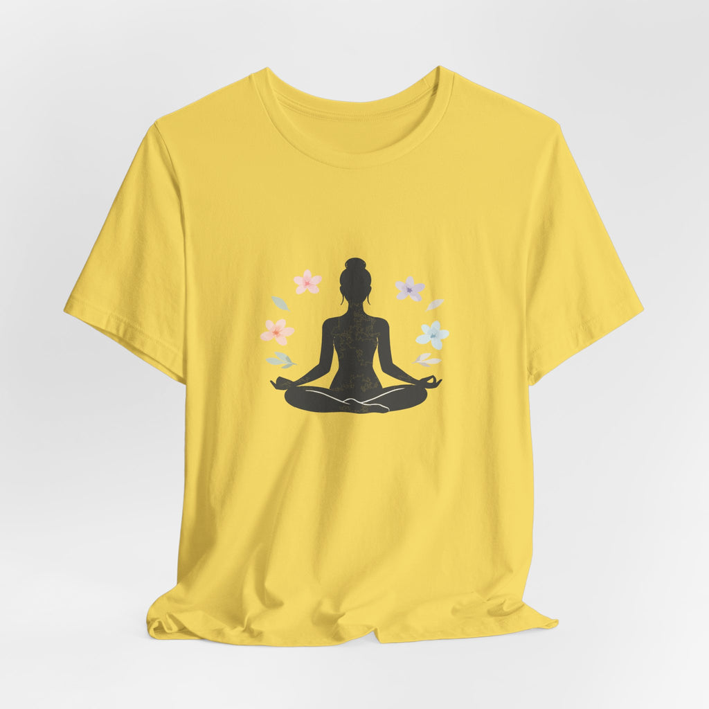 Yoga Meditation Tee — Lotus Pose Silhouette with Pastel Butterflies