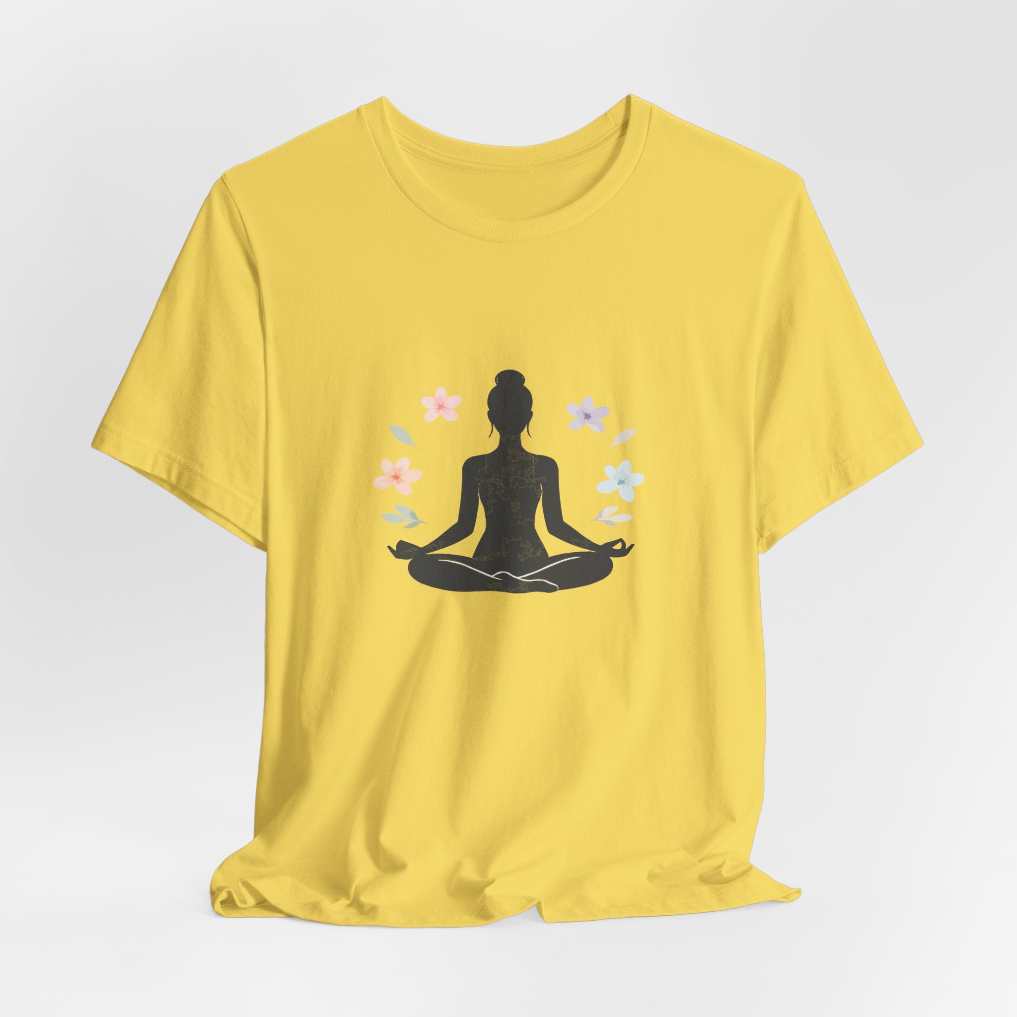 Yoga Meditation Tee — Lotus Pose Silhouette with Pastel Butterflies