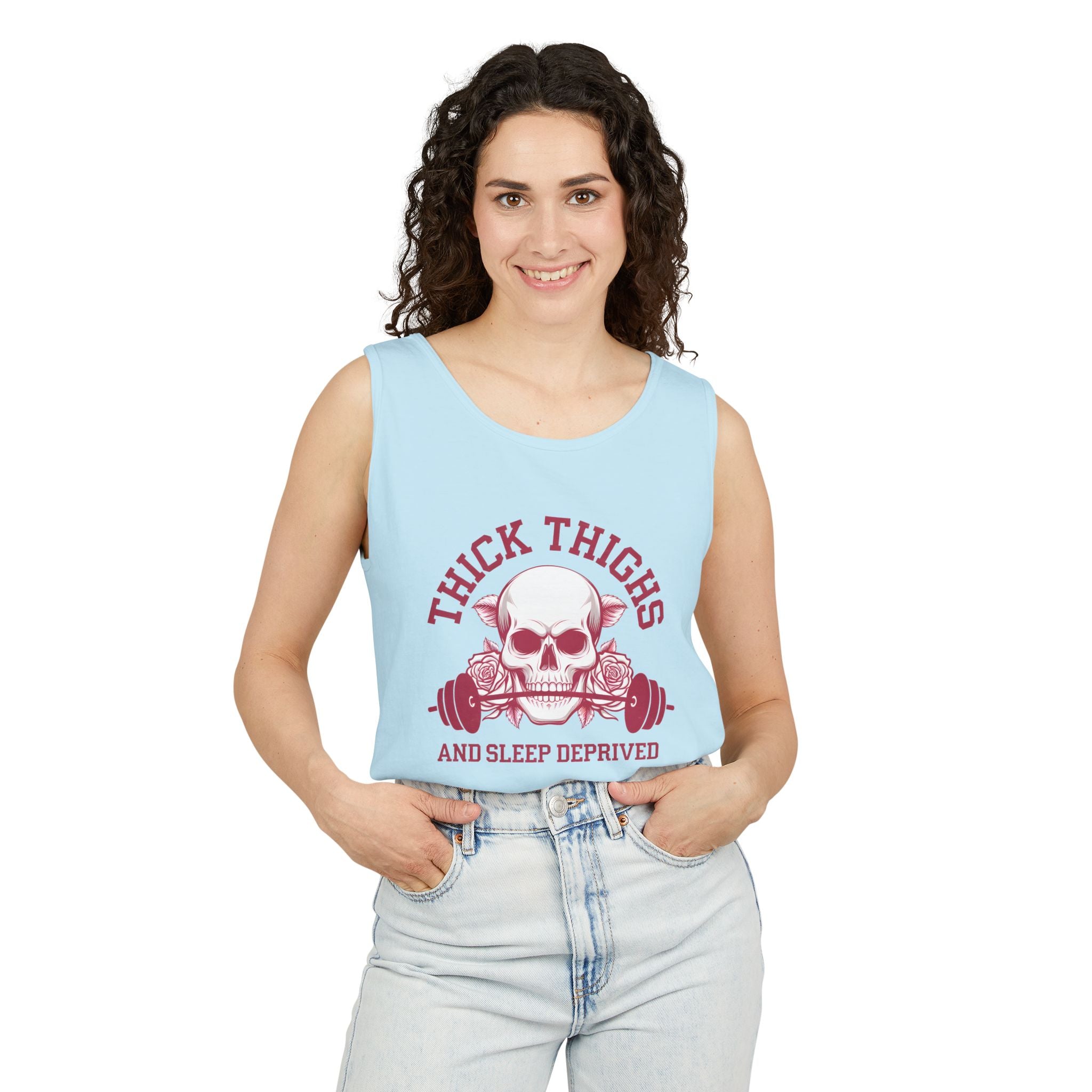 Thick Thighs And Sleep Deprived tank top | Skull Barbell Fitness