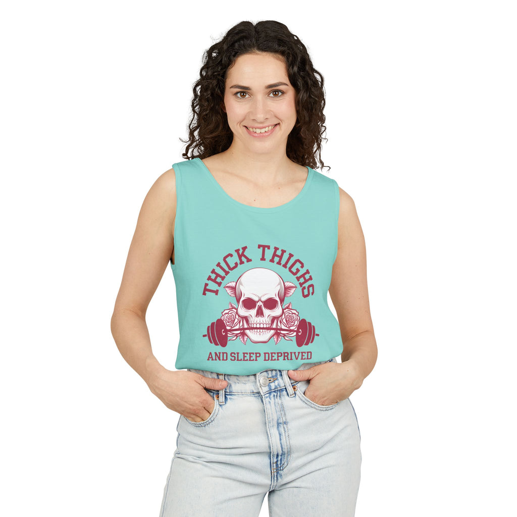 Thick Thighs And Sleep Deprived tank top | Skull Barbell Fitness