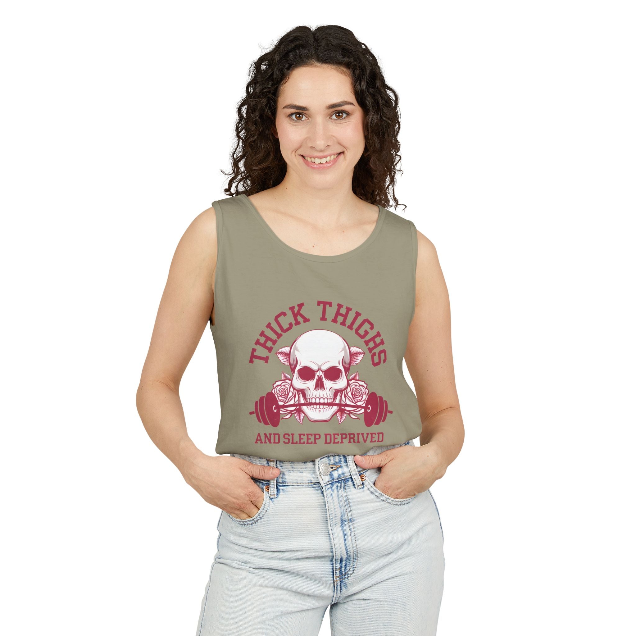 Thick Thighs And Sleep Deprived tank top | Skull Barbell Fitness