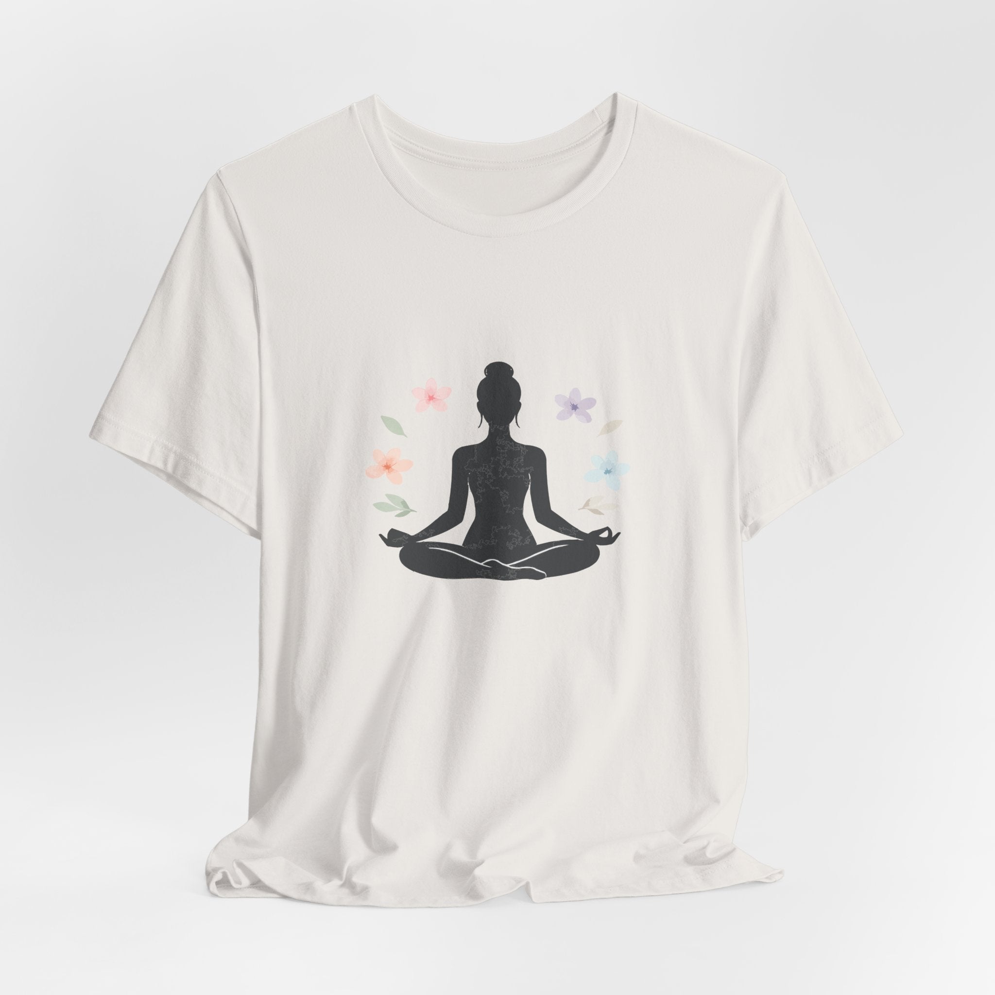 Yoga Meditation Tee — Lotus Pose Silhouette with Pastel Butterflies